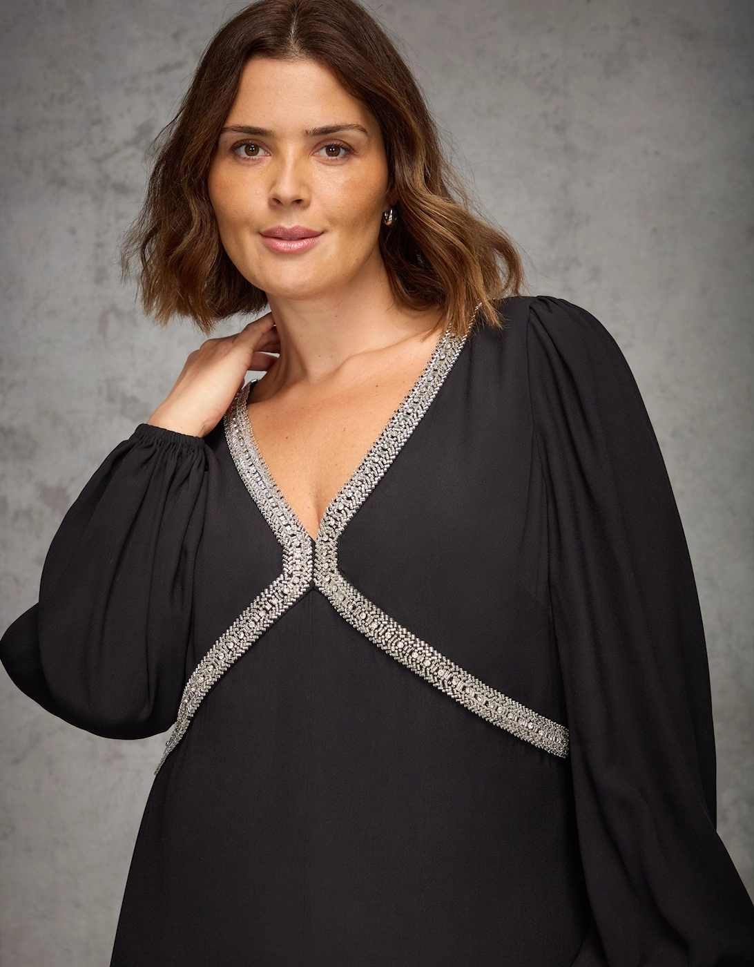 Black Embellished Trim Midaxi Dress