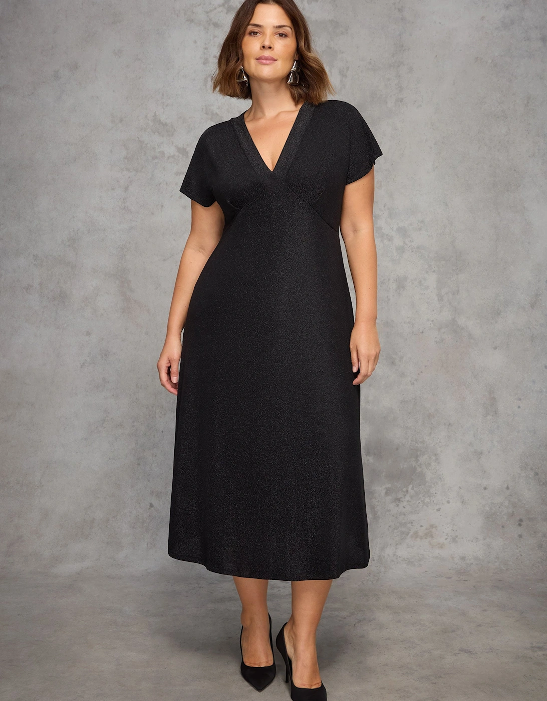 Black Sparkle Jersey Short Sleeve Dress