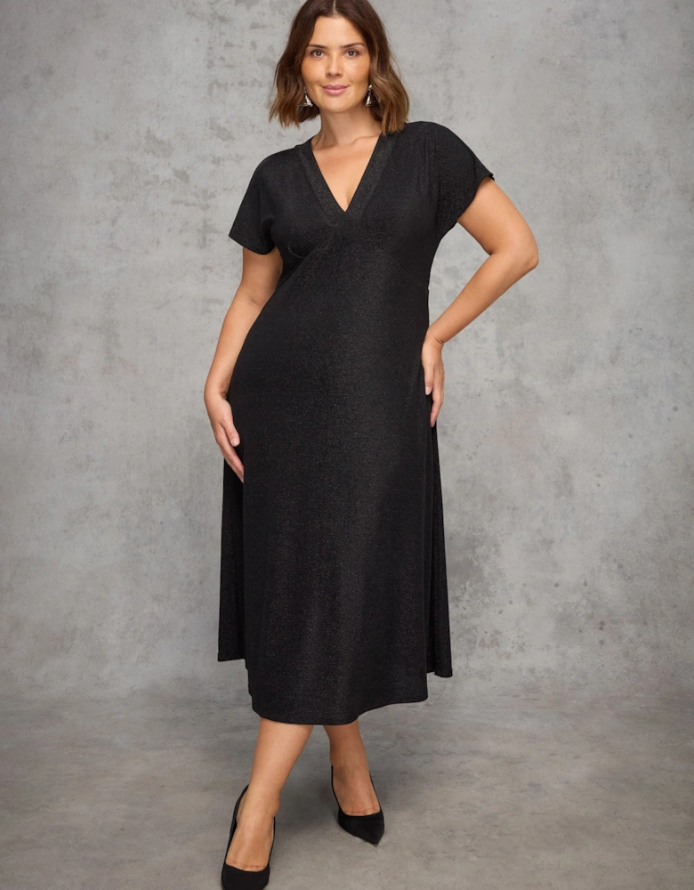Black Sparkle Jersey Short Sleeve Dress