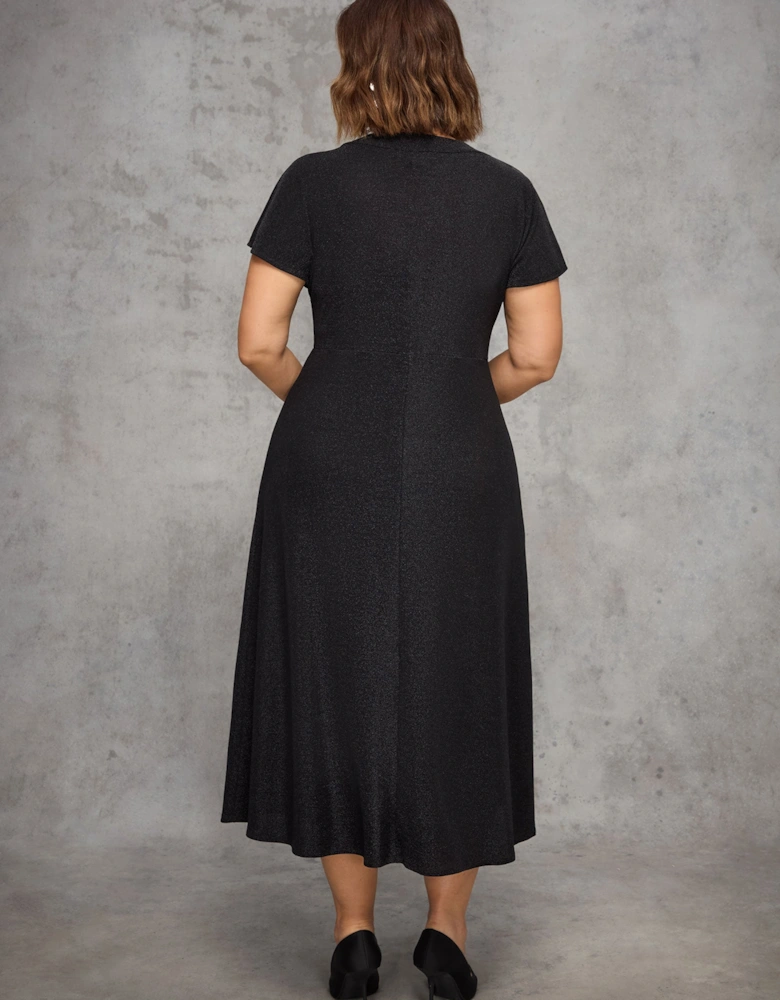 Black Sparkle Jersey Short Sleeve Dress