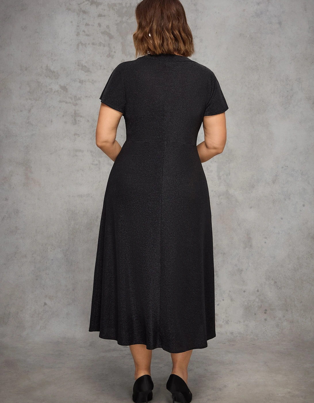 Black Sparkle Jersey Short Sleeve Dress