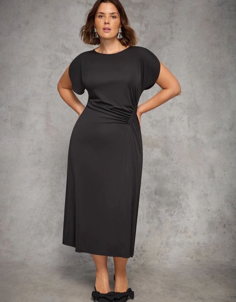 Black Draped Side Maxi Dress