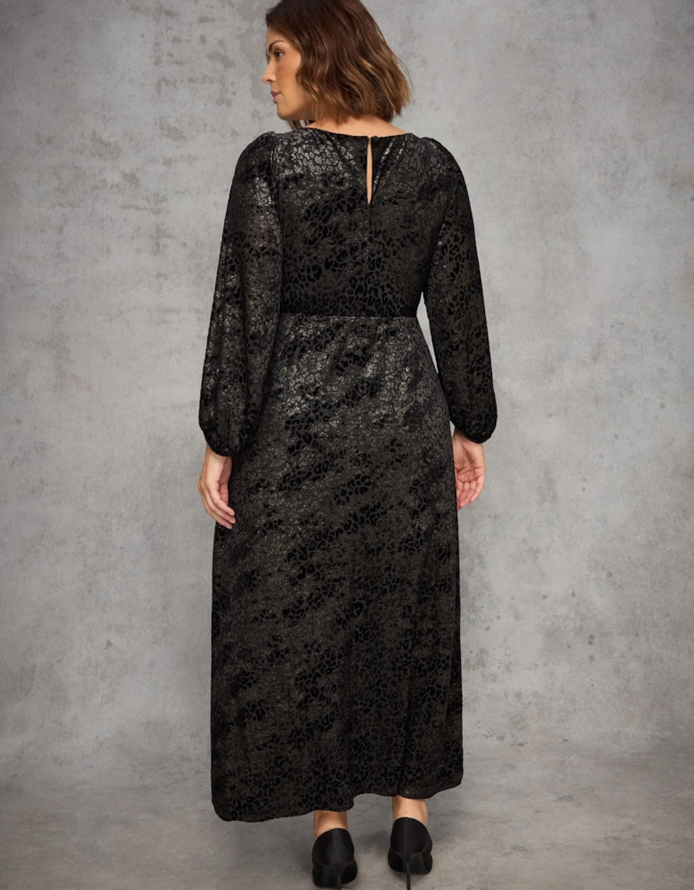 Gold Animal Velvet Burnout Jersey Maxi Dress