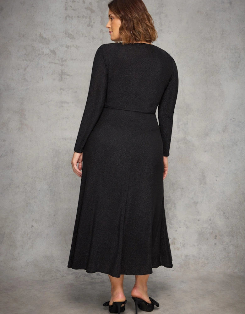 Petite Black Sparkle Ruched Jersey Maxi Dress