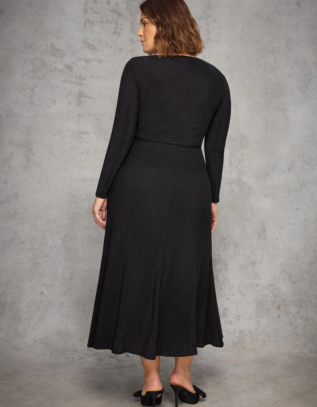 Petite Black Sparkle Ruched Jersey Maxi Dress