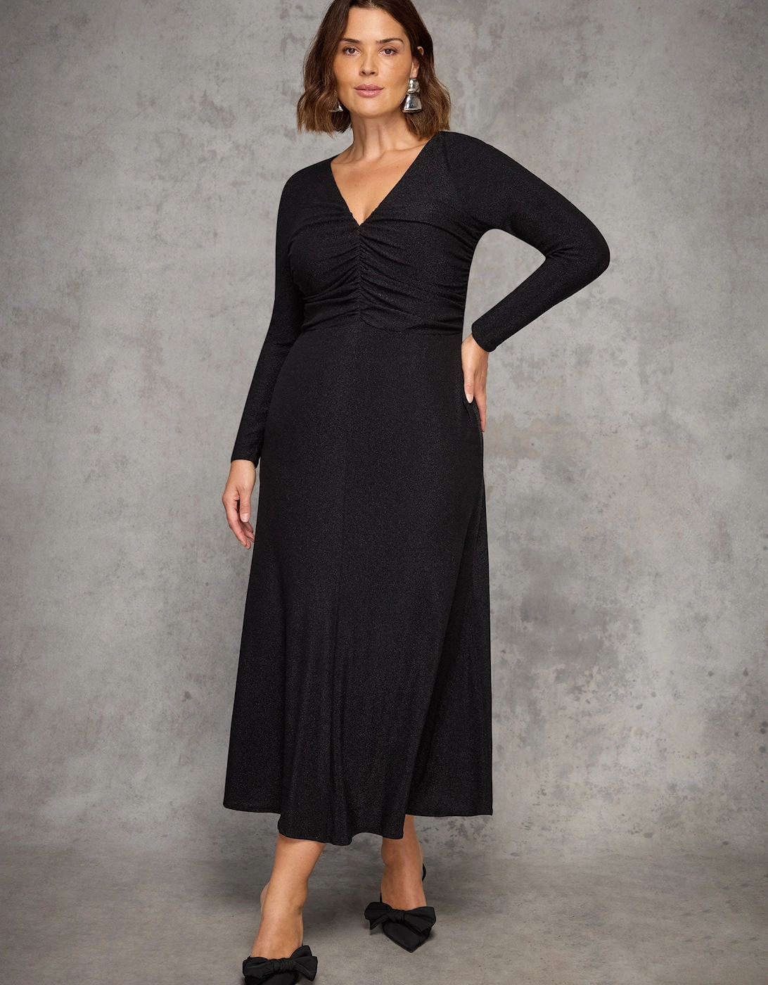 Live Unlimited London Live Unlimited London Women's Black Sparkle Ruched Jersey Maxi Dress