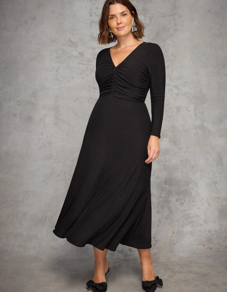 Petite Black Sparkle Ruched Jersey Maxi Dress