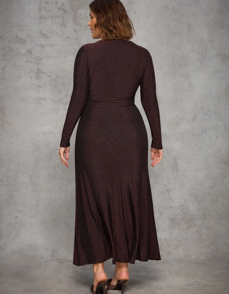 Bronze Sparkle Ruched Jersey Maxi Dress