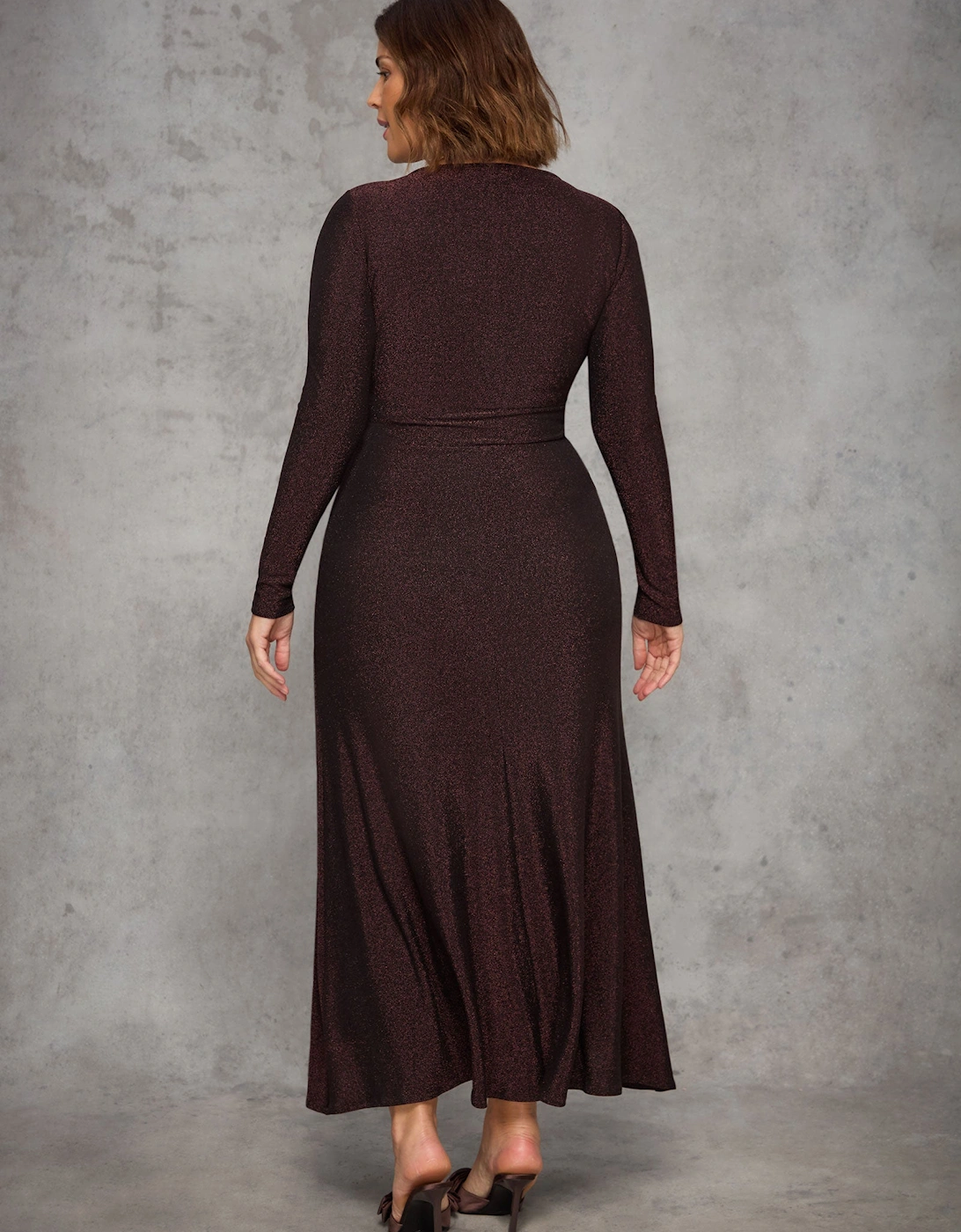 Bronze Sparkle Ruched Jersey Maxi Dress