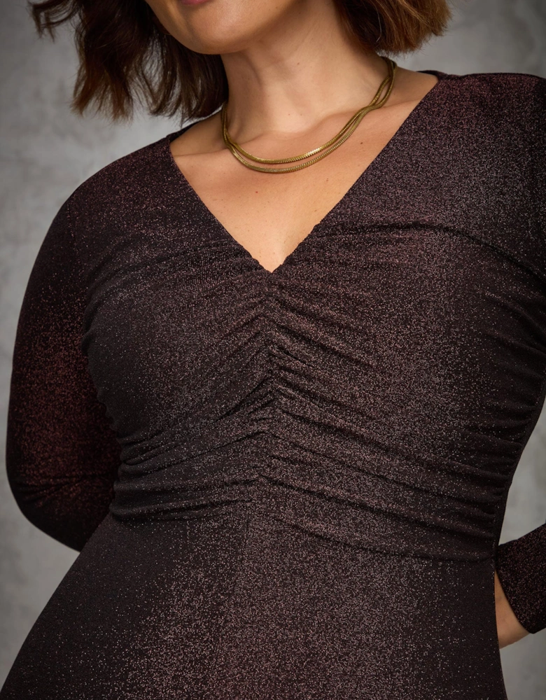Bronze Sparkle Ruched Jersey Maxi Dress