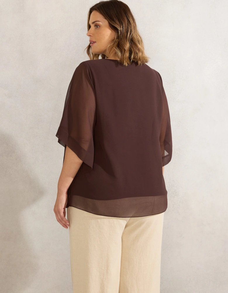 Chocolate Keyhole Overlay Blouse
