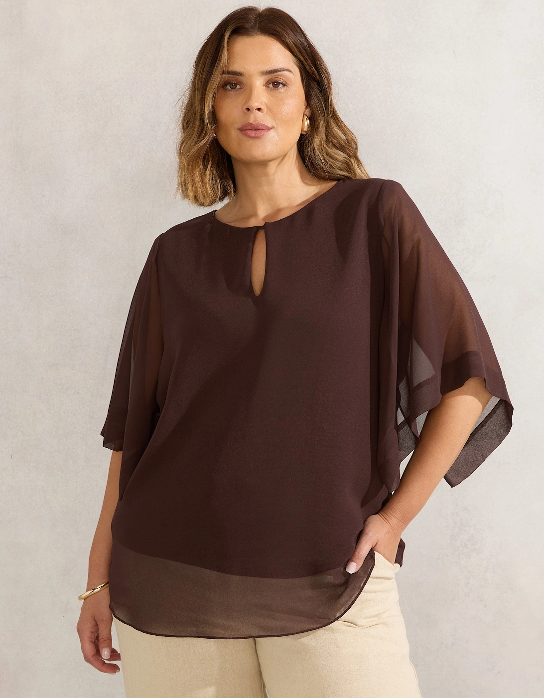 Chocolate Keyhole Overlay Blouse