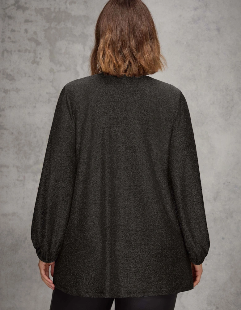 Petite Black Sparkle V neck Jersey Tunic