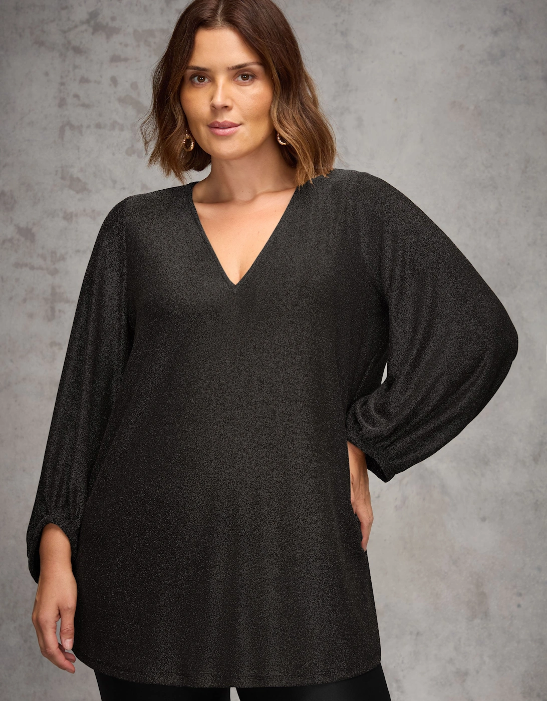 Live Unlimited London Live Unlimited London Women's Black Sparkle V neck Jersey Tunic