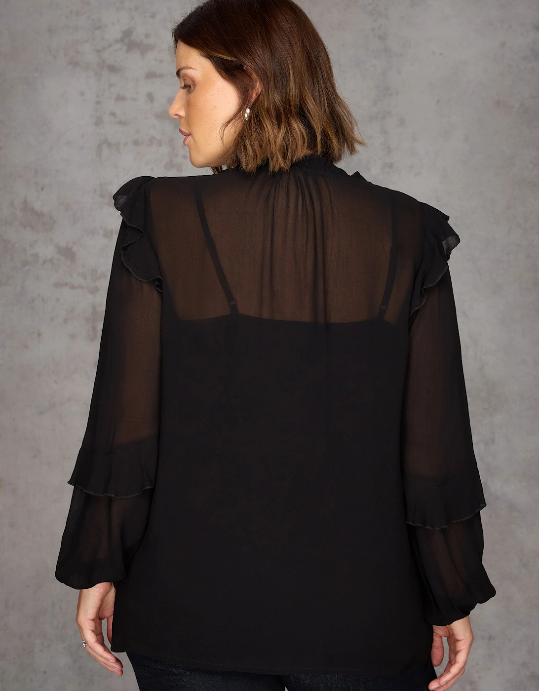 Black Ruffle Tie Neck Blouse
