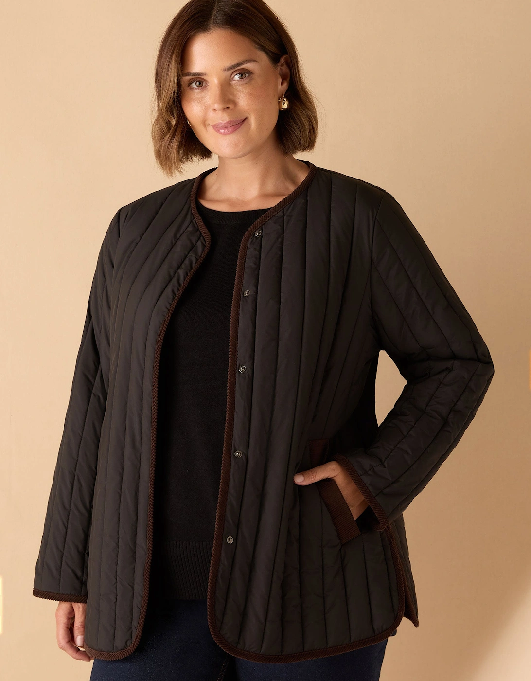 Black Quilted Jacket with Cord Detailing