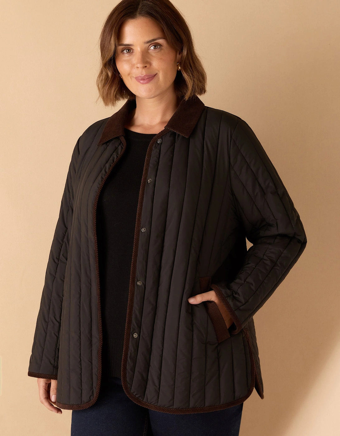 Black Quilted Jacket with Cord Detailing