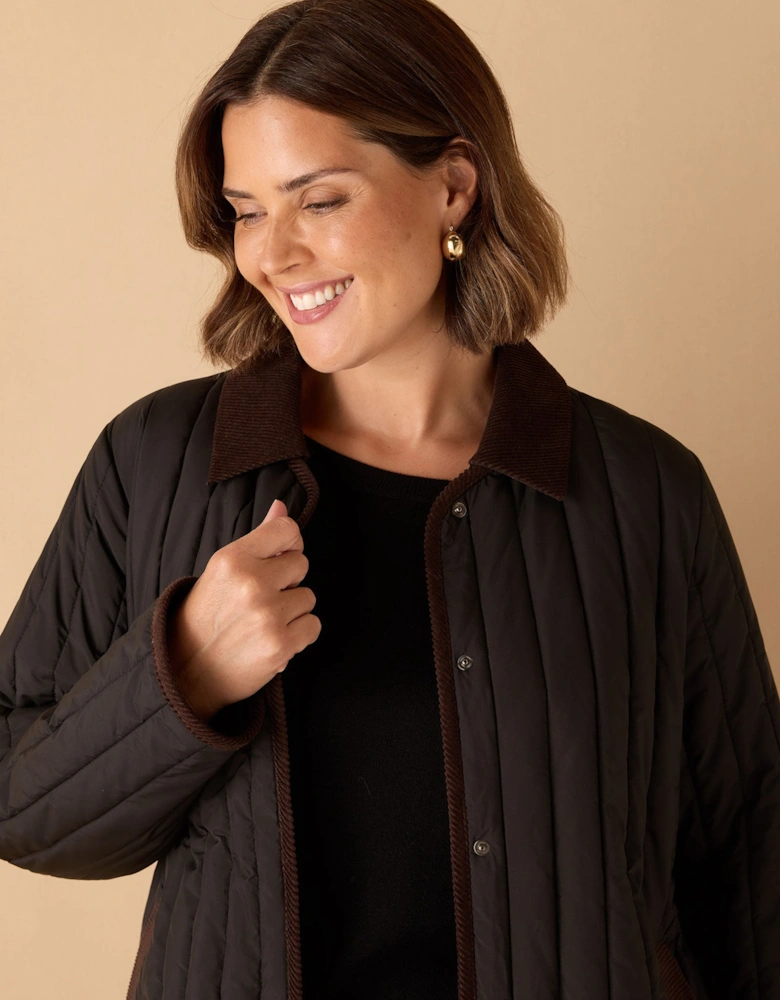 Black Quilted Jacket with Cord Detailing