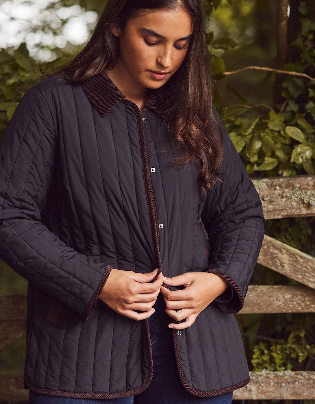Black Quilted Jacket with Cord Detailing