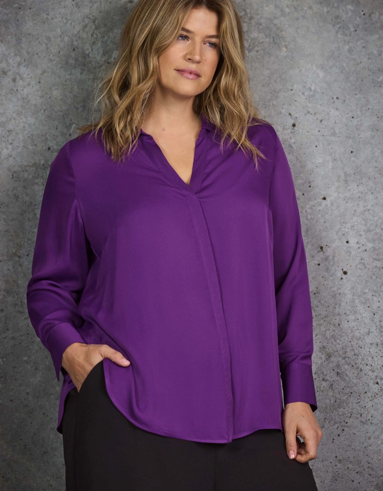 Purple V Neck Collared Shirt