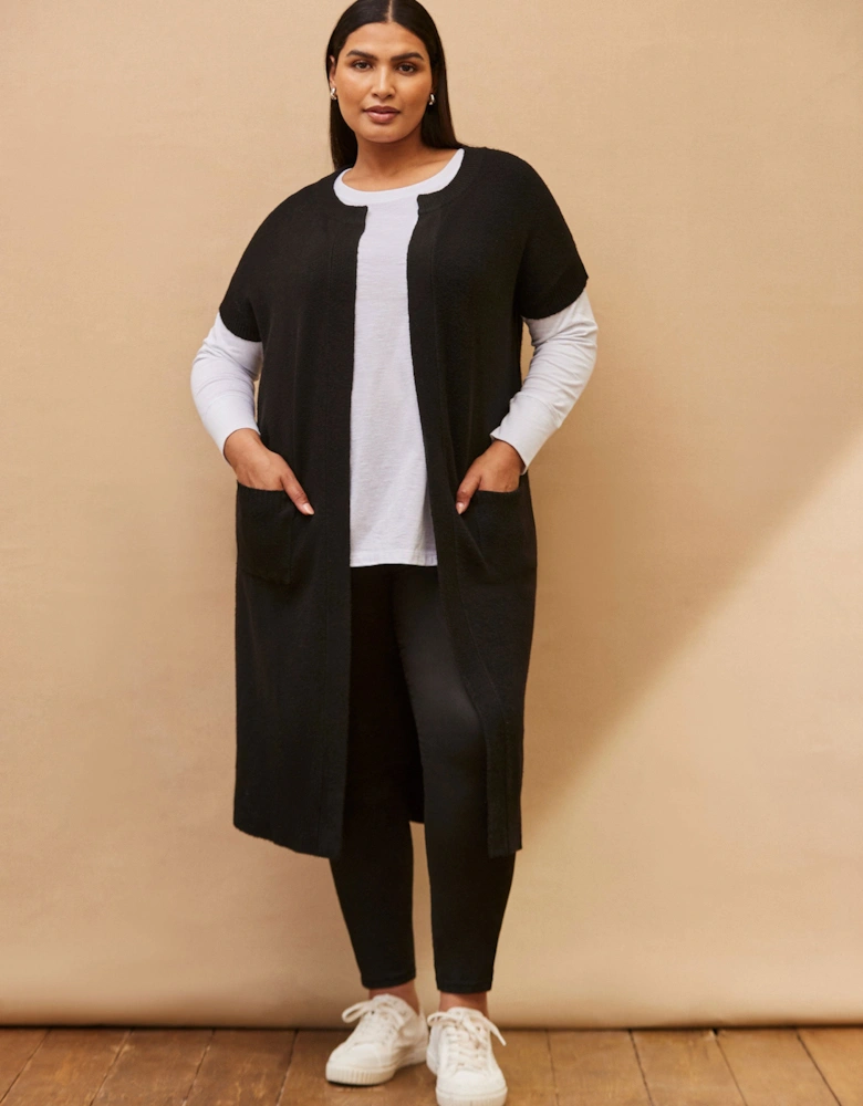 Black Ribbed Neck Longline Cardigan