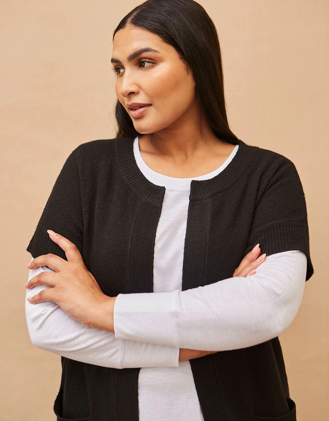 Black Ribbed Neck Longline Cardigan