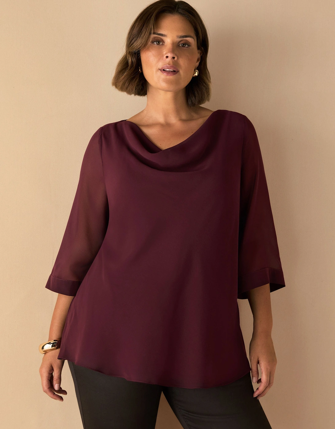 Burgundy Cowl Neck Overlay Top