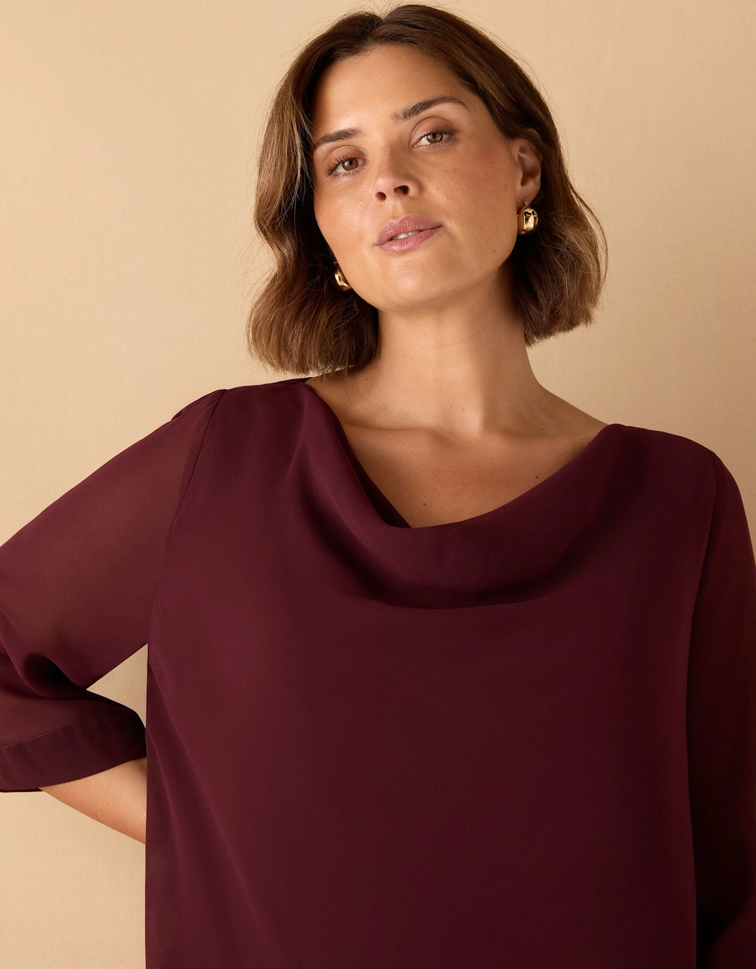 Burgundy Cowl Neck Overlay Top