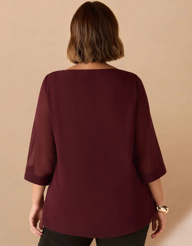 Burgundy Cowl Neck Overlay Top