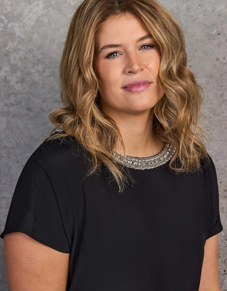 Black Embellished Neckline Top