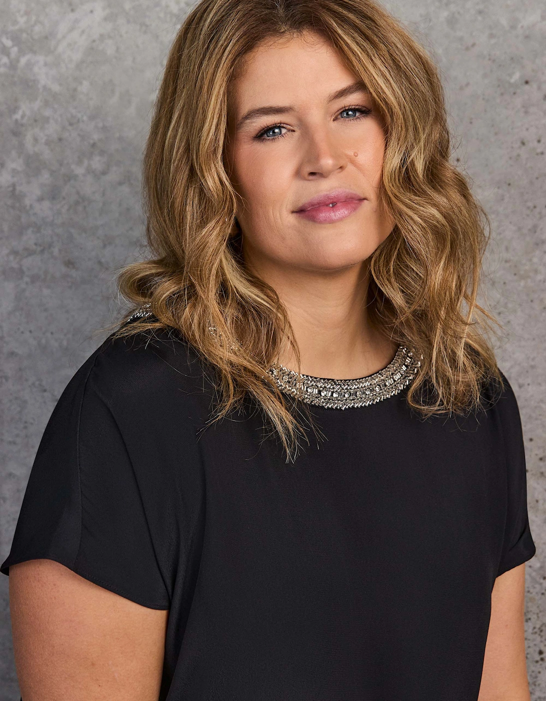 Black Embellished Neckline Top