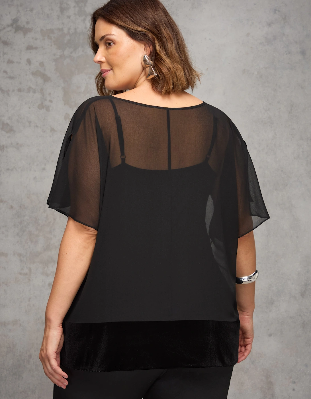 Black Velvet Trim Overlay Top