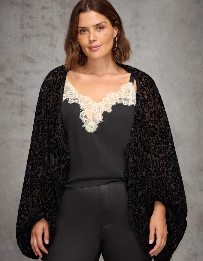 Black Burnout Velvet Kimono Jacket
