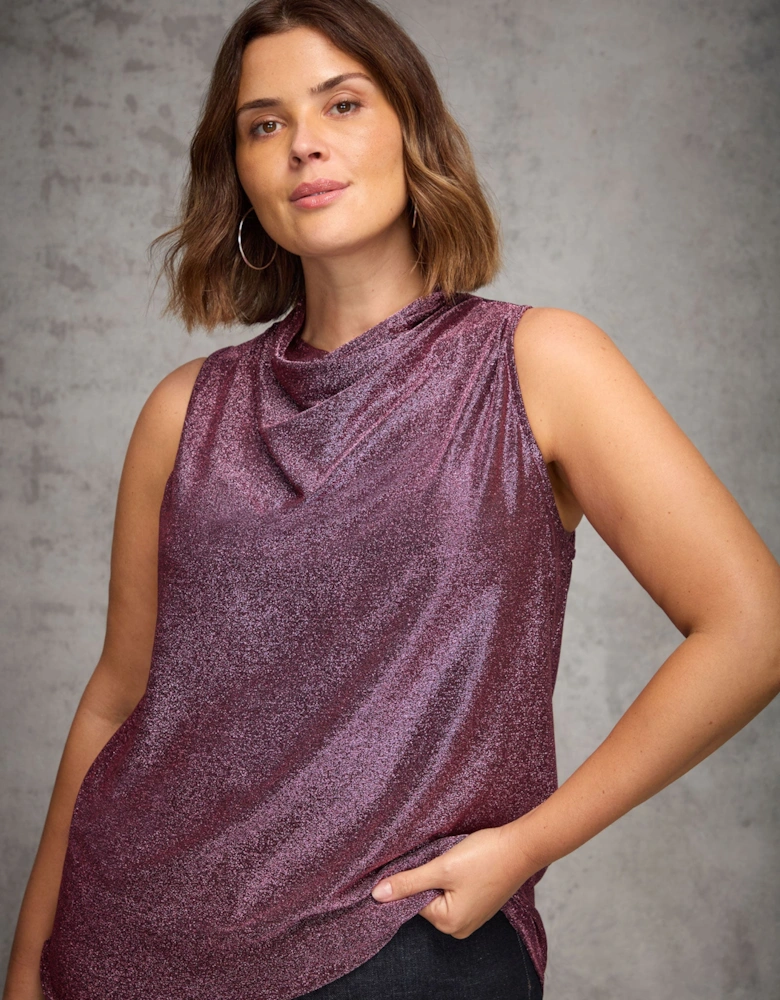 Pink Sparkle Jersey Cowl Neck Top