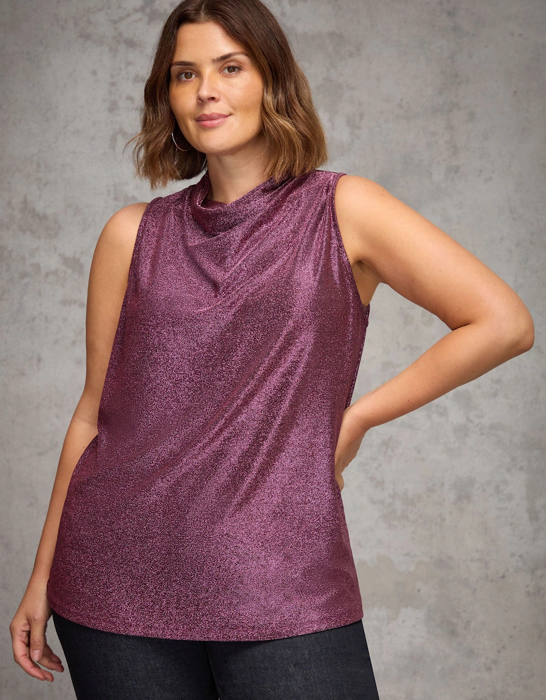 Pink Sparkle Jersey Cowl Neck Top