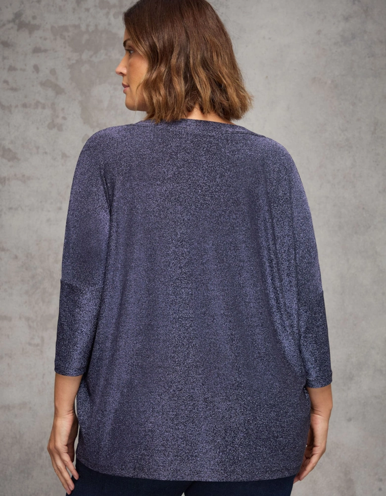 Purple Sparkle Jersey  V Neck Top