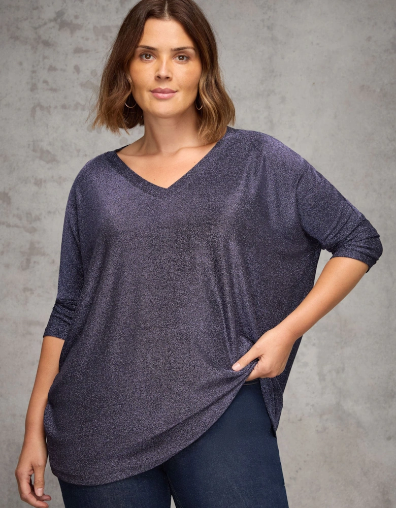 Purple Sparkle Jersey  V Neck Top