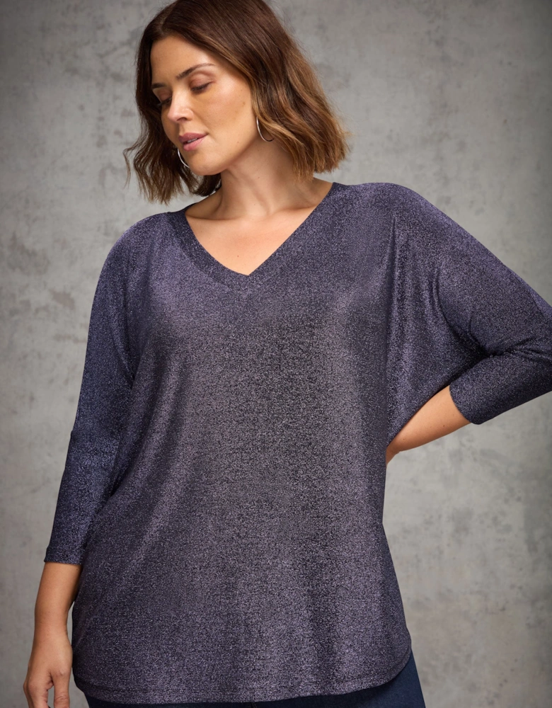 Purple Sparkle Jersey  V Neck Top