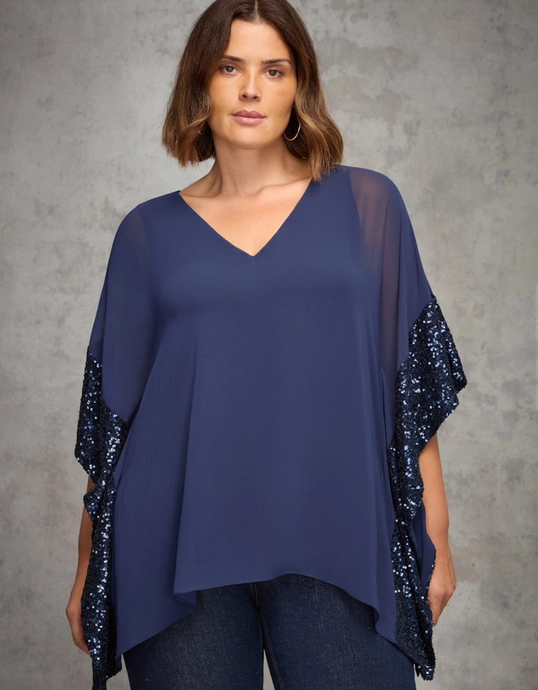 Navy Overlay Top with Sequin Trim