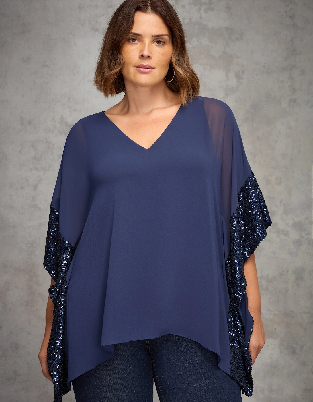 Navy Overlay Top with Sequin Trim