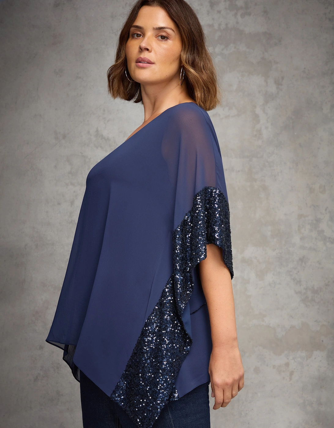 Navy Overlay Top with Sequin Trim