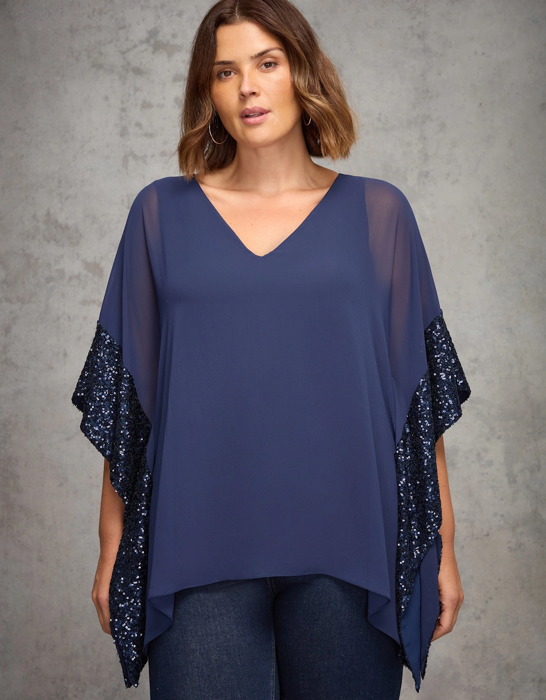 Navy Overlay Top with Sequin Trim