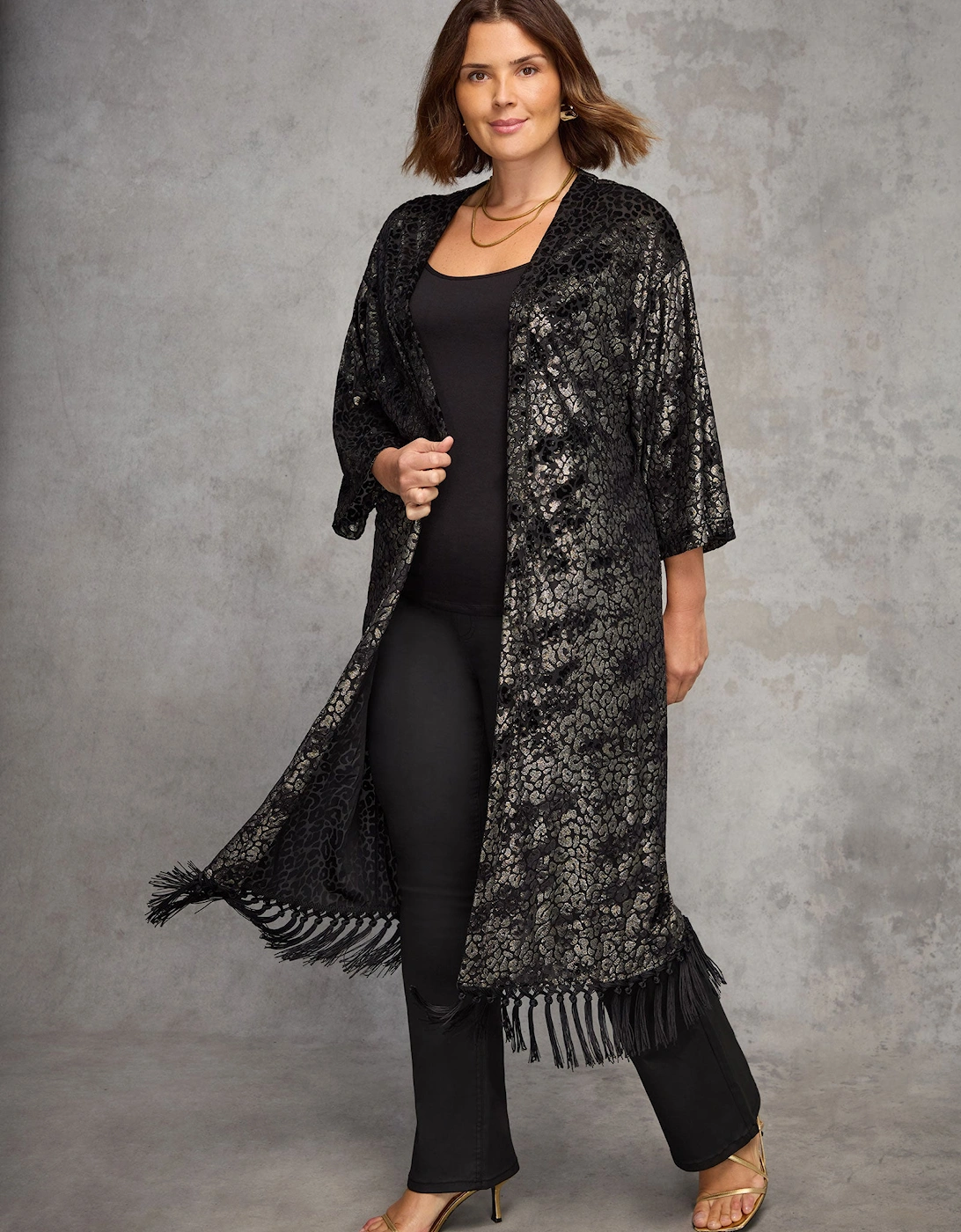 Gold Animal Velvet Burnout Fringe Kimono, 7 of 6