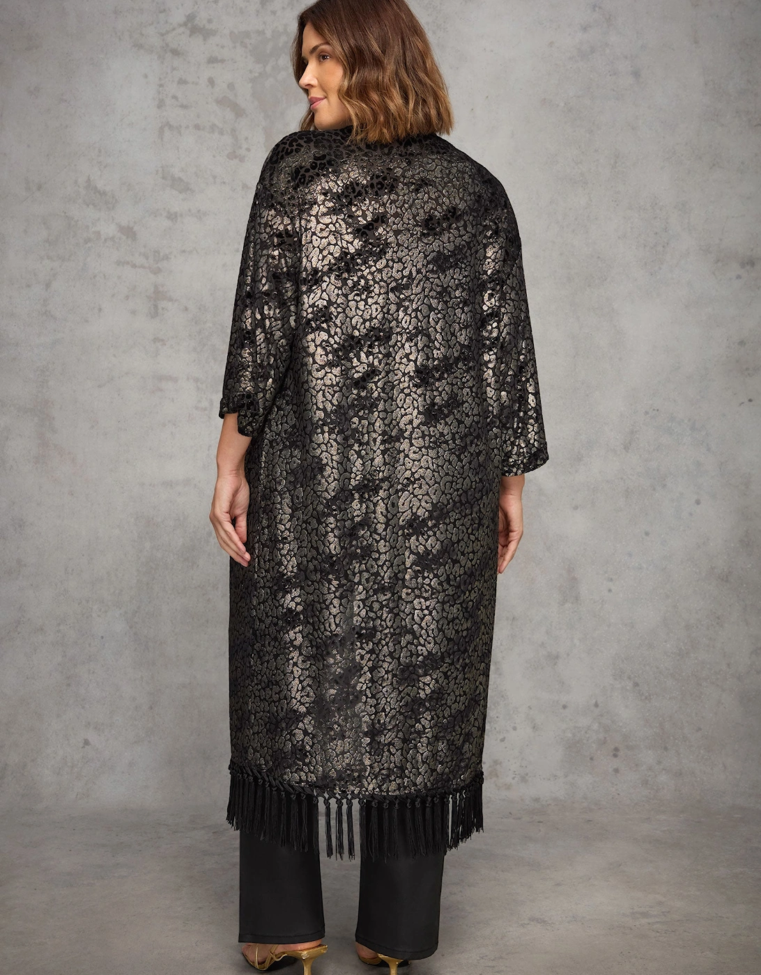 Gold Animal Velvet Burnout Fringe Kimono