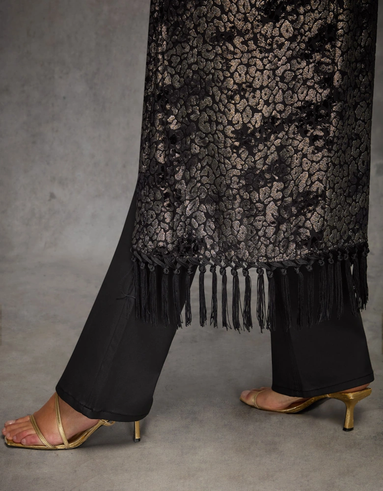 Gold Animal Velvet Burnout Fringe Kimono
