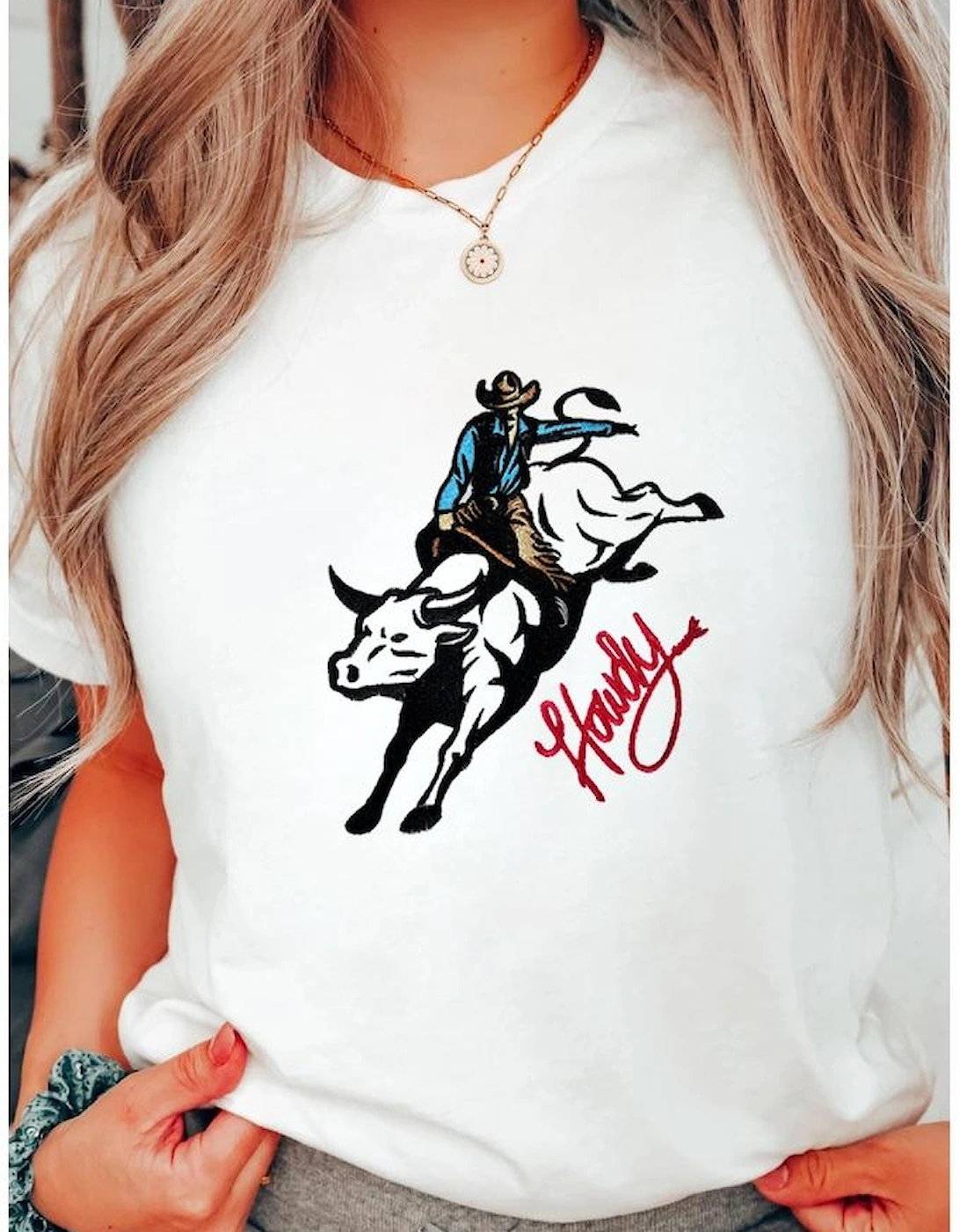 White Cowboy Howdy Embroidered Western Fashion T Shirt