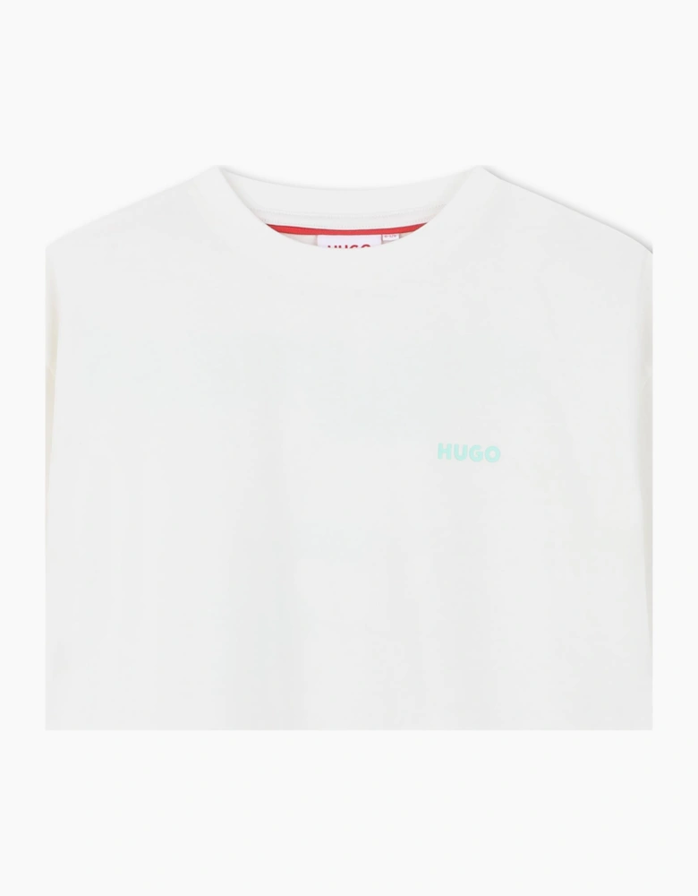 Boys White Mint Green Printed Top