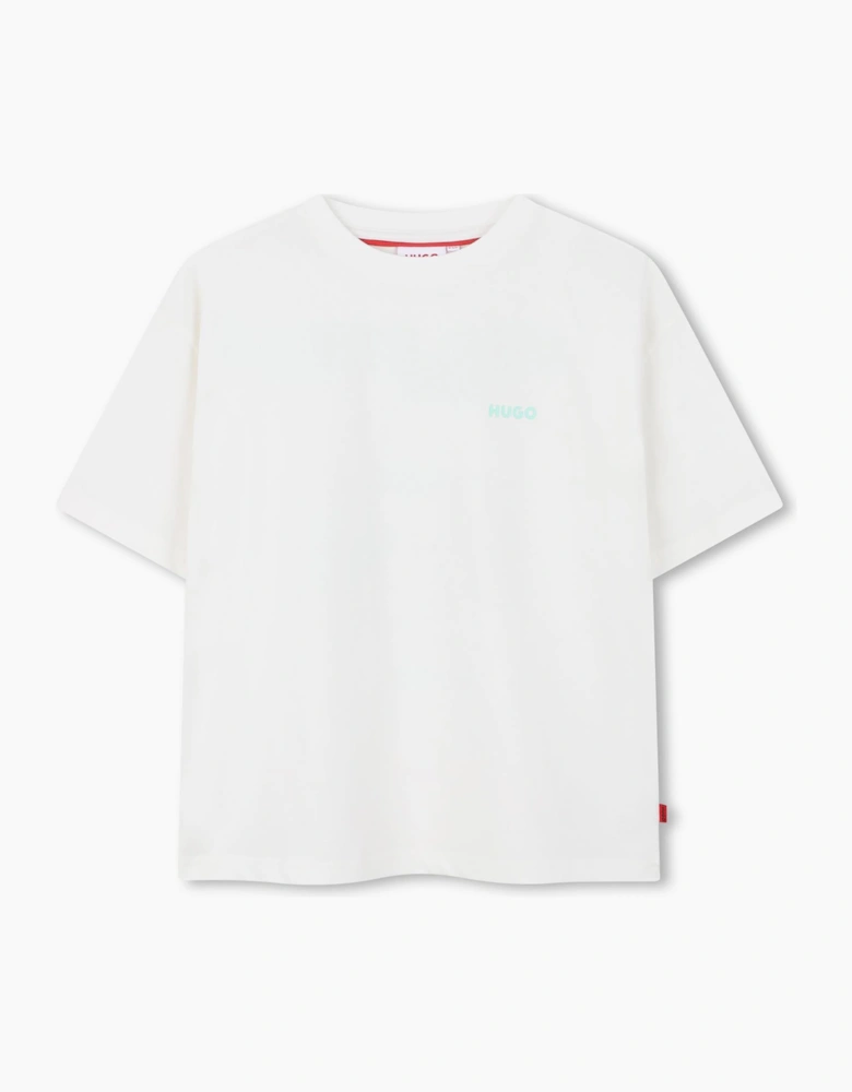 Boys White Mint Green Printed Top