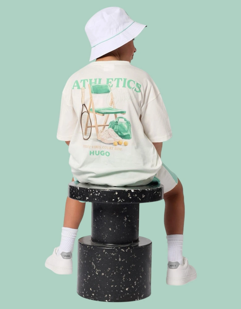 Boys White Mint Green Printed Top