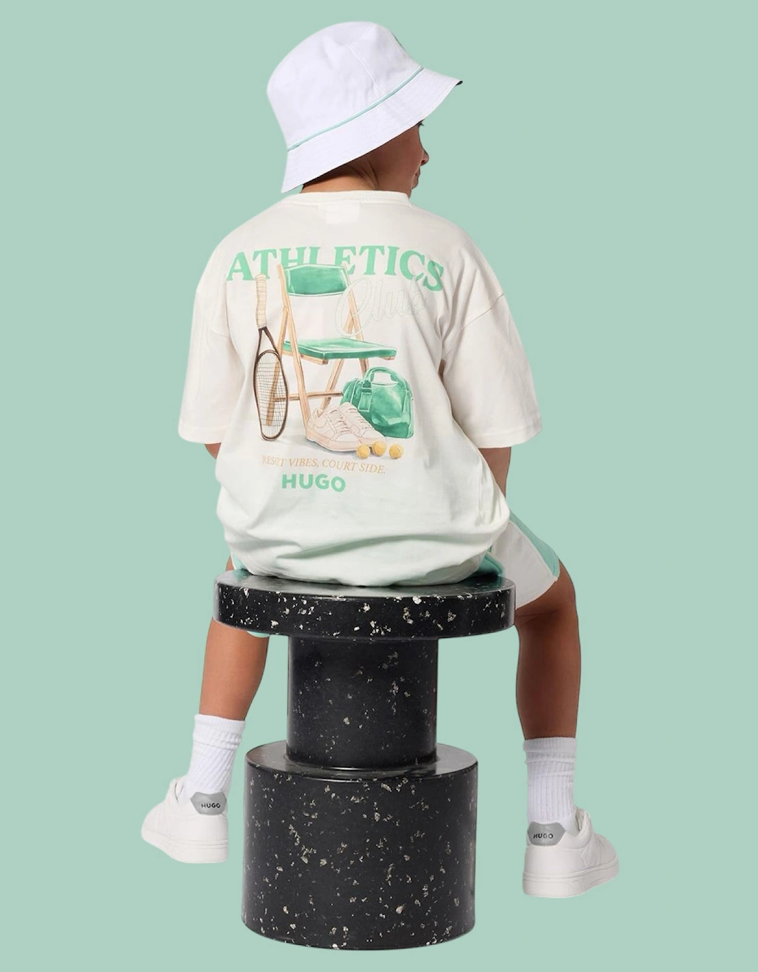 Boys White Mint Green Printed Top